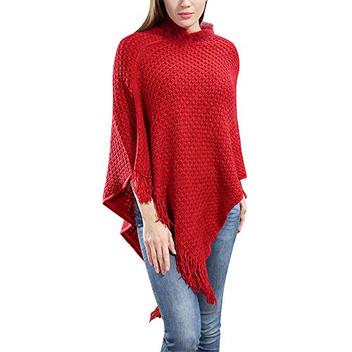 FEOYA - Ponchos para Mujer Cárdigan Jersey Elegante Irregular con Flecos Huecos Calentar Capa de Chal Invierno Otoño Talla Grande