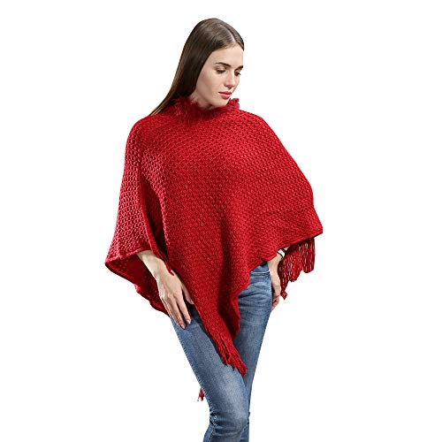 FEOYA - Ponchos para Mujer Cárdigan Jersey Elegante Irregular con Flecos Huecos Calentar Capa de Chal Invierno Otoño Talla Grande