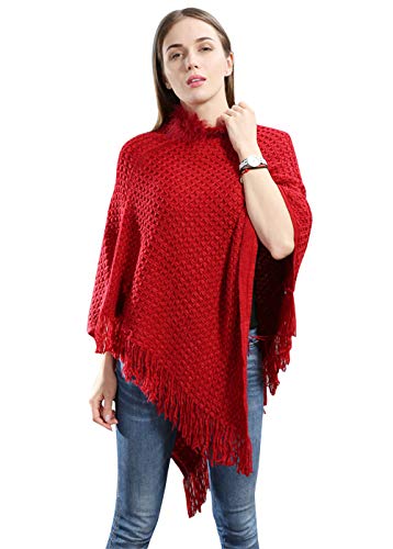 FEOYA - Ponchos para Mujer Cárdigan Jersey Elegante Irregular con Flecos Huecos Calentar Capa de Chal Invierno Otoño Talla Grande