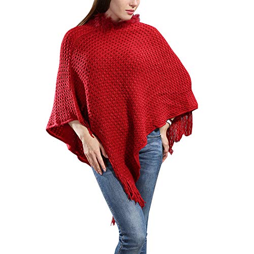 FEOYA - Ponchos para Mujer Cárdigan Jersey Elegante Irregular con Flecos Huecos Calentar Capa de Chal Invierno Otoño Talla Grande