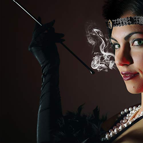 FEPITO 9 Piezas 1920s Accesorios Set Flapper Headband Collar Pendientes Guantes Negros Largos Boa Cigarette Holder Gran Gatsby Theme Party Accessories para Mujeres （Set G）