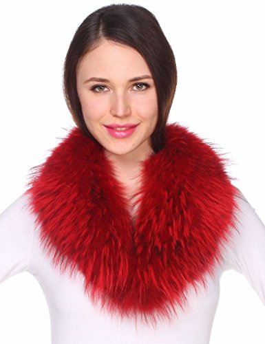 Ferand - Bufanda Chal Cuello de Piel de Mapache Auténtico DesmontableTeñido para Abrigo Chaqueta Chaleco Parka de Mujer Rojo