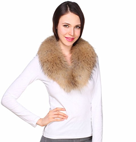 Ferand - Bufanda Cuello de Piel de Mapache Auténtica Desmontable para Abrigo Chaqueta Chaleco Parka de Mujer en Color Natural Claro