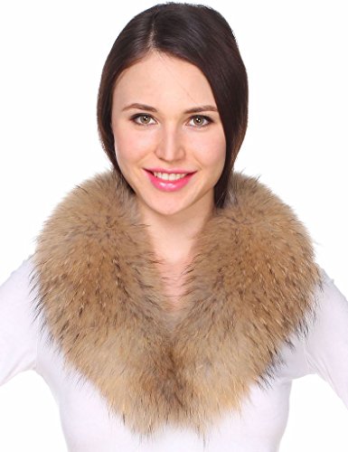 Ferand - Bufanda Cuello de Piel de Mapache Auténtica Desmontable para Abrigo Chaqueta Chaleco Parka de Mujer en Color Natural Claro