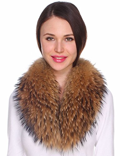 Ferand - Bufanda Cuello de Piel de Mapache Auténtica Desmontable para Abrigo Chaqueta Chaleco Parka de Mujer en Color Natural Oscuro