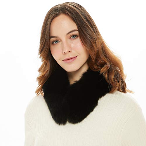 Ferand - Bufanda de Mujer Chic Cuello Alto de Piel de ZorroReal Calentador de Cuello - Negro