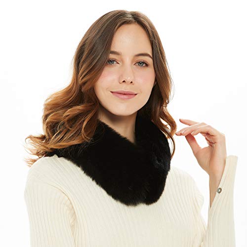 Ferand - Bufanda de Mujer Chic Cuello Alto de Piel de ZorroReal Calentador de Cuello - Negro