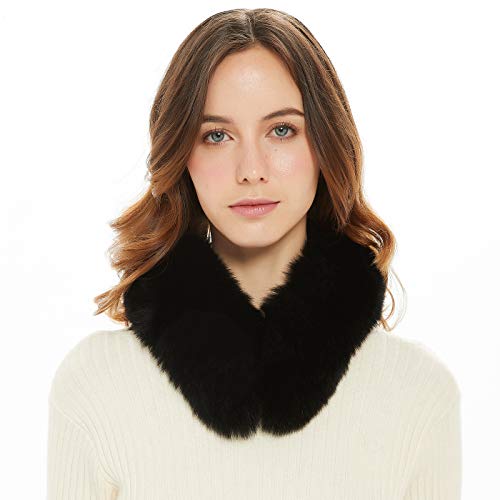 Ferand - Bufanda de Mujer Chic Cuello Alto de Piel de ZorroReal Calentador de Cuello - Negro