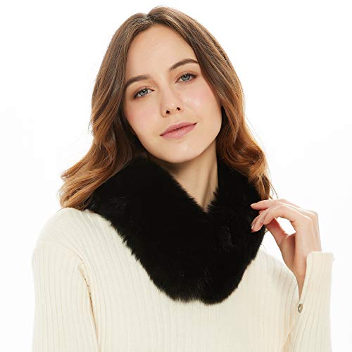 Ferand - Bufanda de Mujer Chic Cuello Alto de Piel de ZorroReal Calentador de Cuello - Negro