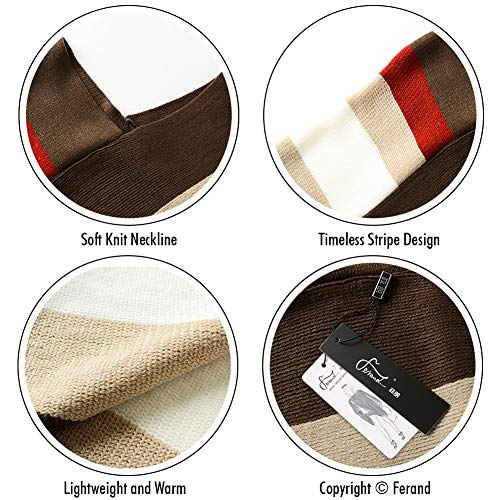 Ferand Poncho de Las Mujeres suéter de Punto de Diseño Envolvente con Flecos, Marrón & Beige