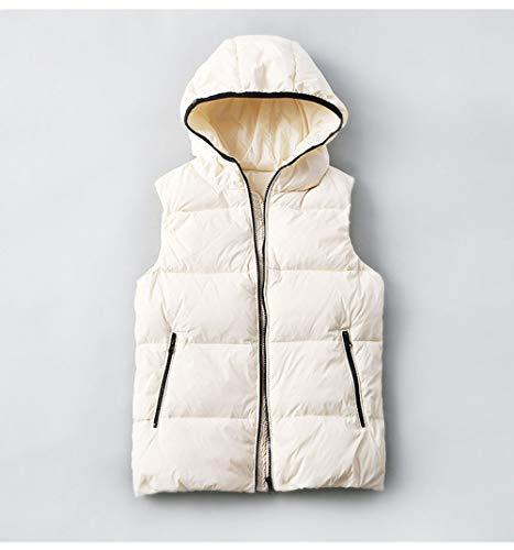 FFFZW Plumas Chaquetas Sin Mangas Mujer,Calentar Down Coat Encapuchado Ligero Chaleco Guateado Grueso Corto Zip Gilet para Damas Niñas Subir Al Aire Libre En Invierno,Viajes,L Beige