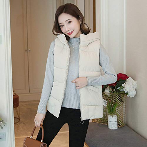 FFFZW Plumas Chaquetas Sin Mangas Mujer,Calentar Down Coat Moda Capucha Chaleco Acolchado Ligero Corto Grueso Slim Gilet para Damas Niñas Subir Al Aire Libre En Invierno,Viajes,3XL Beige