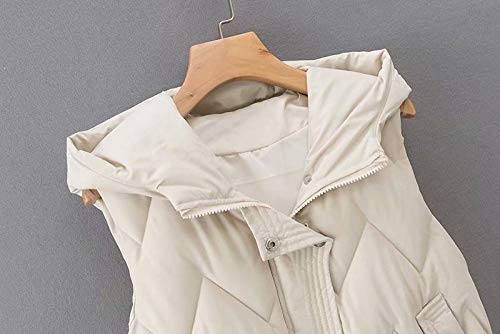 FFFZW Plumas Chaquetas Sin Mangas Mujer,Calentar Down Coat Moda Capucha Chaleco Acolchado Ligero Media Larga Slim Gilet para Damas Niñas Subir Al Aire Libre En Invierno,Viajes,L Beige