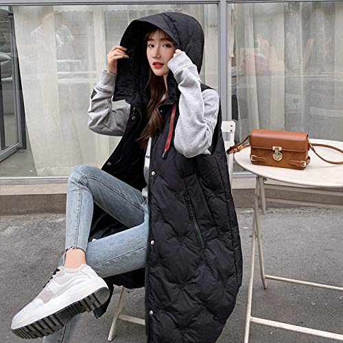 FFFZW Plumas Chaquetas Sin Mangas Mujer,Calentar Down Coat Moda Capucha Chaleco Acolchado Ligero Media Larga Suelta Gilet para Damas Niñas Subir Al Aire Libre En Invierno Travel,Negro,M