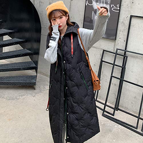 FFFZW Plumas Chaquetas Sin Mangas Mujer,Calentar Down Coat Moda Capucha Chaleco Acolchado Ligero Media Larga Suelta Gilet para Damas Niñas Subir Al Aire Libre En Invierno Travel,Negro,M