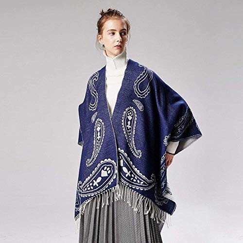 FFLQWQ0 Bufanda Borla de moda Otoño Invierno Diseñador Bufanda azul marino Mujeres Clásico Estilo nacional Cachemira Mantón cálidoMantener calienteacogedor Abrigos largos