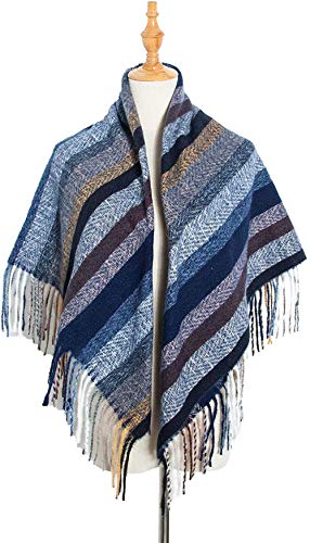 FFLQWQ0 Bufanda Bufanda Moda Invierno Mujer Colorido Bufanda Azul Marino Casual Borla Cuadrada CálidaMantener calienteAcogedora Bufanda Chal Regalo Creativo