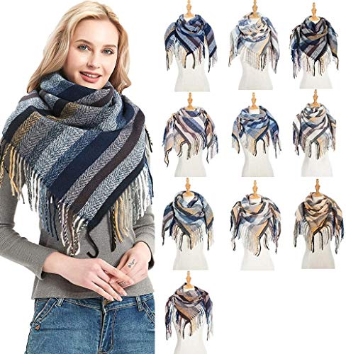 FFLQWQ0 Bufanda Bufanda Moda Invierno Mujer Colorido Bufanda Azul Marino Casual Borla Cuadrada CálidaMantener calienteAcogedora Bufanda Chal Regalo Creativo