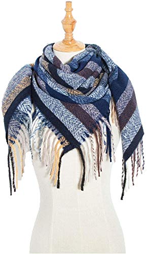 FFLQWQ0 Bufanda Bufanda Moda Invierno Mujer Colorido Bufanda Azul Marino Casual Borla Cuadrada CálidaMantener calienteAcogedora Bufanda Chal Regalo Creativo