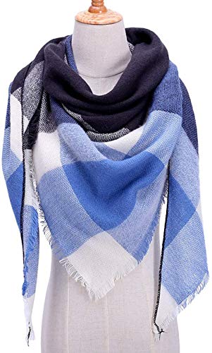 FFLQWQ0 Bufanda de diseñador de punto Primavera Invierno Mujer Azul marino Bufanda a cuadros Bufandas de cachemira cálidas Chales de marca Cuello Bandana Señora Regalo creativo