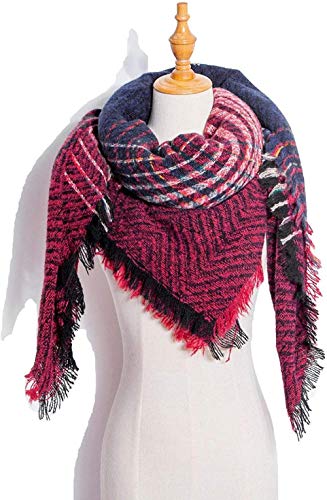 FFLQWQ0 Bufanda Moda Invierno Rosa Bufanda Roja Rayas Tejidas Triángulo Bufandas Cachemira Manta cálida Chales Envuelve Bufandas de cuello para damas