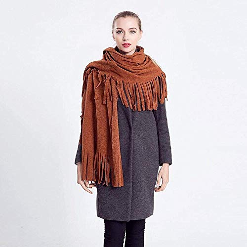 FFLQWQ0 Bufanda Moda Otoño e Invierno Mujer S Grueso Largo Marrón Diagonal Pelota de pelo Lucha Hilo hueco mixto Tejido cálidoMantener calienteacogedor Bufanda Chal