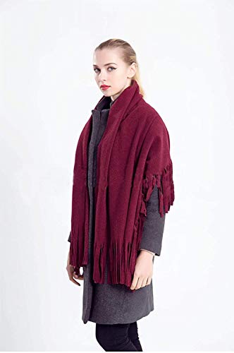 FFLQWQ0 Bufanda Moda Otoño e Invierno Mujer S Grueso Largo Vino Rojo Diagonal Pelota de pelo Lucha Hilo hueco mixto Tejido cálidoMantener calienteacogedor Bufanda Chal