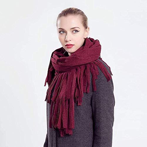 FFLQWQ0 Bufanda Moda Otoño e Invierno Mujer S Grueso Largo Vino Rojo Diagonal Pelota de pelo Lucha Hilo hueco mixto Tejido cálidoMantener calienteacogedor Bufanda Chal