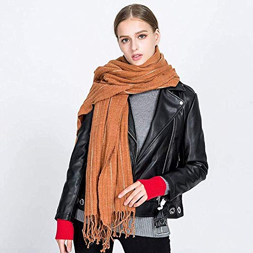 FFLQWQ0 Bufanda moda Otoño Invierno mujer personalidad salvaje borla cálida bufanda marrón al aire libre mujer de punto grueso cómodo chal clásico para parejas