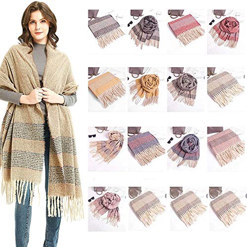 FFLQWQ0 Bufanda mujer, bufanda clásica con borlas rosas, bufanda a cuadros, cálida, bufanda con cuello de bucle, chal, bufandas, invierno, moda para mujer, bufanda variada, fular