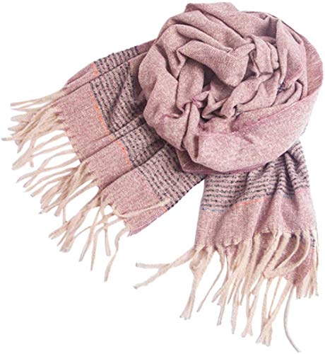 FFLQWQ0 Bufanda mujer, bufanda clásica con borlas rosas, bufanda a cuadros, cálida, bufanda con cuello de bucle, chal, bufandas, invierno, moda para mujer, bufanda variada, fular