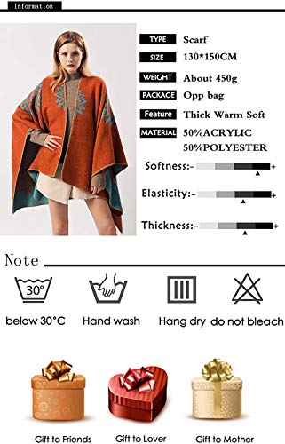 FFLQWQ0 Bufanda Otoño e Invierno Bufanda larga azul marino para mujer Viajes Cálido Naranja Doble cara Cachemira de imitación Flor Capa Mantón