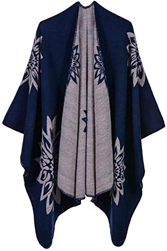 FFLQWQ0 Bufanda Otoño e Invierno Bufanda larga azul marino para mujer Viajes Cálido Naranja Doble cara Cachemira de imitación Flor Capa Mantón