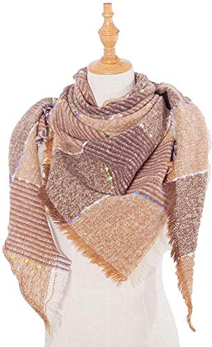 FFLQWQ0 Bufanda punto para mujer, bufanda marrón, invierno, primavera, clásico, a cuadros, cálidas, bufandas de Cachemira, cálidasMantener calienteacogedoras, chales, regalo creativo