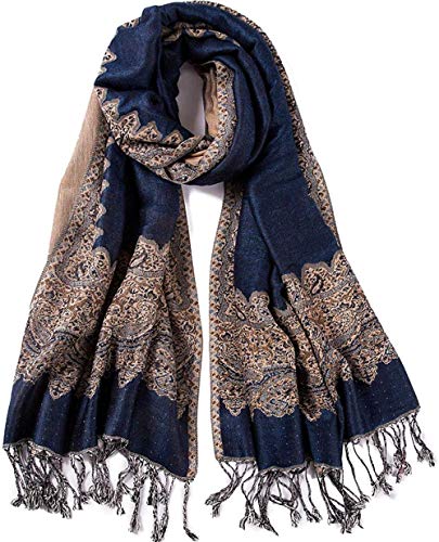 FFLQWQ0 Bufanda sedaMantener calientealgodón mezclado, bufanda azul marino, chal, gorra, estola, cabeza de jacquard, bufandas cálidas, borlas, largas, grandes, finas, clásicas de moda