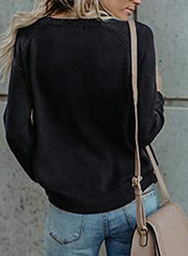 FGFD Mujer Sudaderas Básico Punto Suéter de Moda O-Cuello Otoño Invierno Oversize Jerseys Blusas Abrigo Tops (Large, Negro)