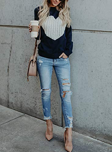FGFD Mujer Sudaderas Básico Punto Suéter de Moda O-Cuello Otoño Invierno Oversize Jerseys Blusas Abrigo Tops (Small, Negro)