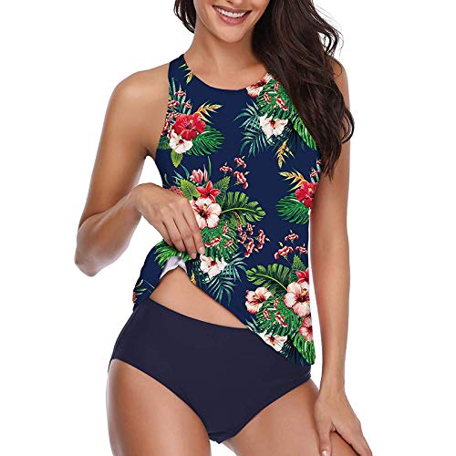 fgsdd Traje de baño de dos piezas para mujer, tankini de cintura alta, cuello halter, control de abdomen, traje de baño de dos piezas. H M