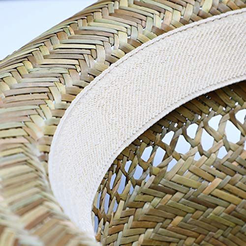 fiebig Sombrero de Paja Australiano para Hombre y Mujer | Sombrero de Vaquero para el Sol | Sombrero Occidental con Cinta de Imitation a Cuero | Sombrero de Cowboy con Borde Cosido (56-M)