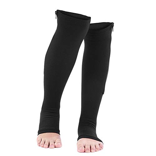 Filfeel Calcetines de Compresión, Compresión Pantorrilla Deportiva para Mujeres Hombres Alivio Varices Soportes Las Medias Medias hasta la Rodilla con los Dedos Abiertos(XXL-Negro)