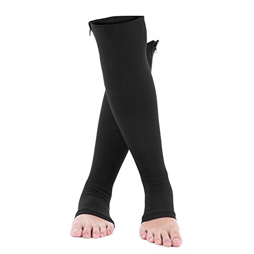 Filfeel Calcetines de Compresión, Compresión Pantorrilla Deportiva para Mujeres Hombres Alivio Varices Soportes Las Medias Medias hasta la Rodilla con los Dedos Abiertos(XXL-Negro)
