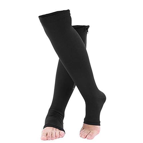 Filfeel Calcetines de Compresión, Compresión Pantorrilla Deportiva para Mujeres Hombres Alivio Varices Soportes Las Medias Medias hasta la Rodilla con los Dedos Abiertos(XXL-Negro)