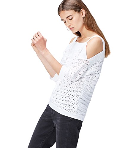 find. Jersey de Crochet con Hombros al Aire para Mujer , Blanco (White), 38 (Talla del Fabricante: Small)