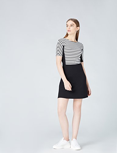 find. Vestido Corto con Estampado de Rayas para Mujer , Negro (Black/white Striped), 38 (Talla del Fabricante: Small)