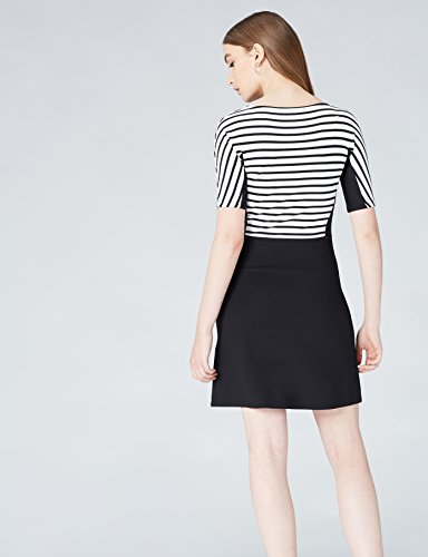 find. Vestido Corto con Estampado de Rayas para Mujer , Negro (Black/white Striped), 38 (Talla del Fabricante: Small)