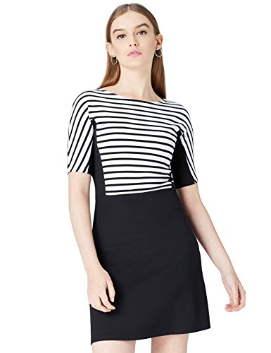 find. Vestido Corto con Estampado de Rayas para Mujer , Negro (Black/white Striped), 38 (Talla del Fabricante: Small)