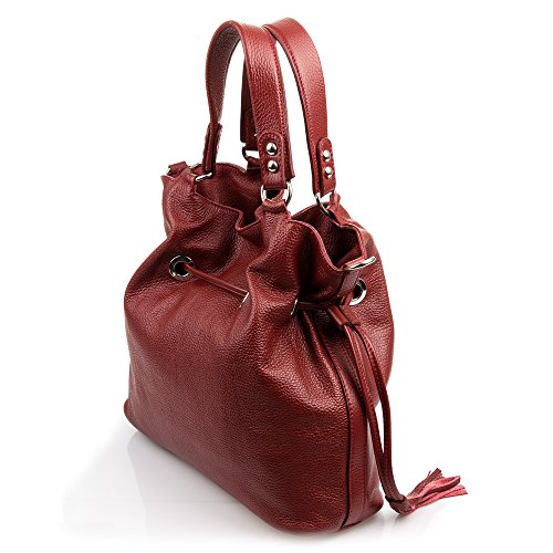 FIRENZE ARTEGIANI. Elide Bolso de Hombro Mujer.Piel auténtica Dollaro .Made in Italy. Vera Pelle Italiana.36x14x33 cm. Color: Granate