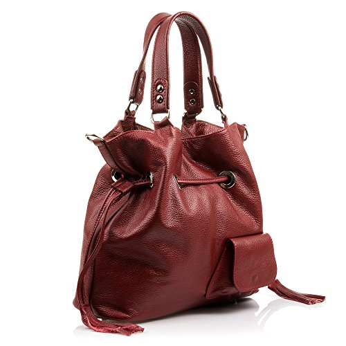 FIRENZE ARTEGIANI. Elide Bolso de Hombro Mujer.Piel auténtica Dollaro .Made in Italy. Vera Pelle Italiana.36x14x33 cm. Color: Granate