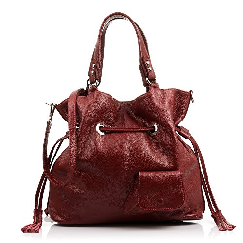 FIRENZE ARTEGIANI. Elide Bolso de Hombro Mujer.Piel auténtica Dollaro .Made in Italy. Vera Pelle Italiana.36x14x33 cm. Color: Granate