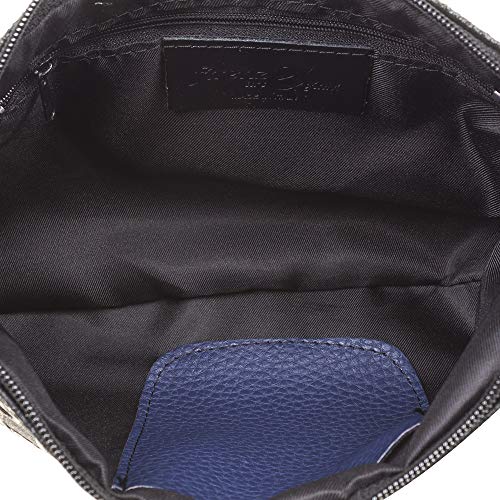 FIRENZE ARTEGIANI. Zia Bolso Bandolera Mujer.Piel auténtica Gamuza Grabado Geométrico .Made in Italy. Vera Pelle Italiana.27x7,5x15 cm. Color: Azul Oscuro